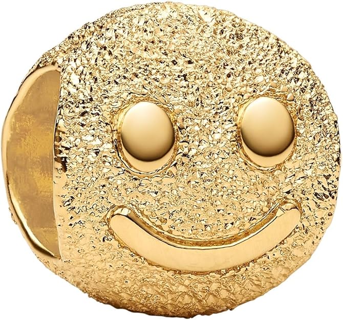PANDORA Moments Strukturiertes Glückliches Gesicht Mini-Charm mit 14k vergoldete Metalllegierung, Kompatibel Moments, 764526C00 