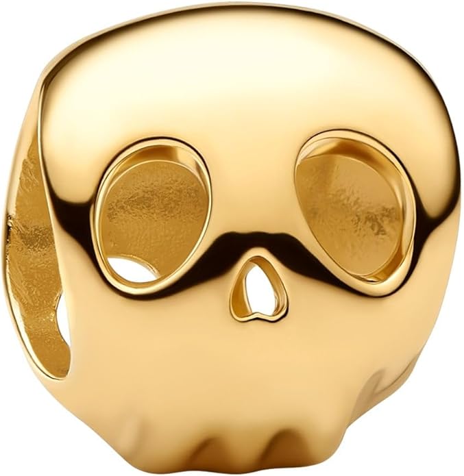 PANDORA Moments Totenkopf Mini-Charm mit 14k vergoldete Metalllegierung, Kompatibel Moments, 764518C00 
