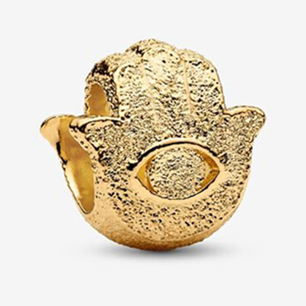 PANDORA SHINE Strukturierte Hand der Fatima Mini-Charm 14 Karat Vergoldung 764042C00